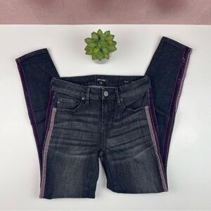 Dear John Black Purple Velvet Stripe Denim Jeans Joyrich Skinny Women Size 24